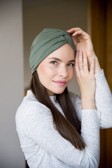 Turban na vlasy a turban na hlavu  Classic Olive z jemného bambusového vlákna