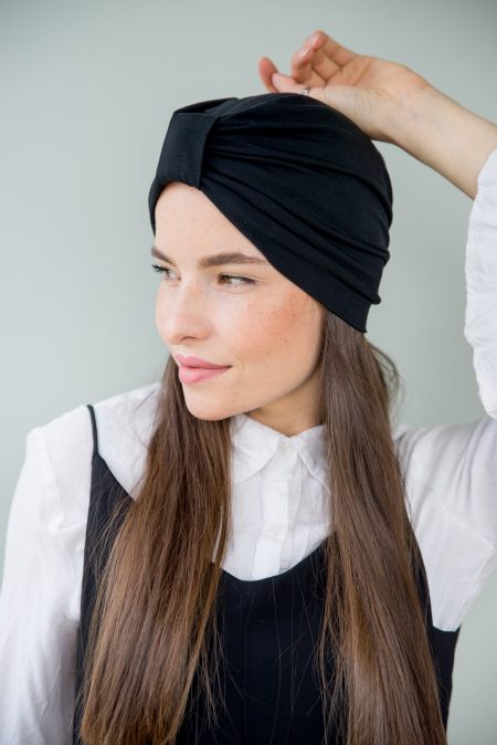 Turban na vlasy a turban na hlavu Basic Black z jemného bambusového vlákna