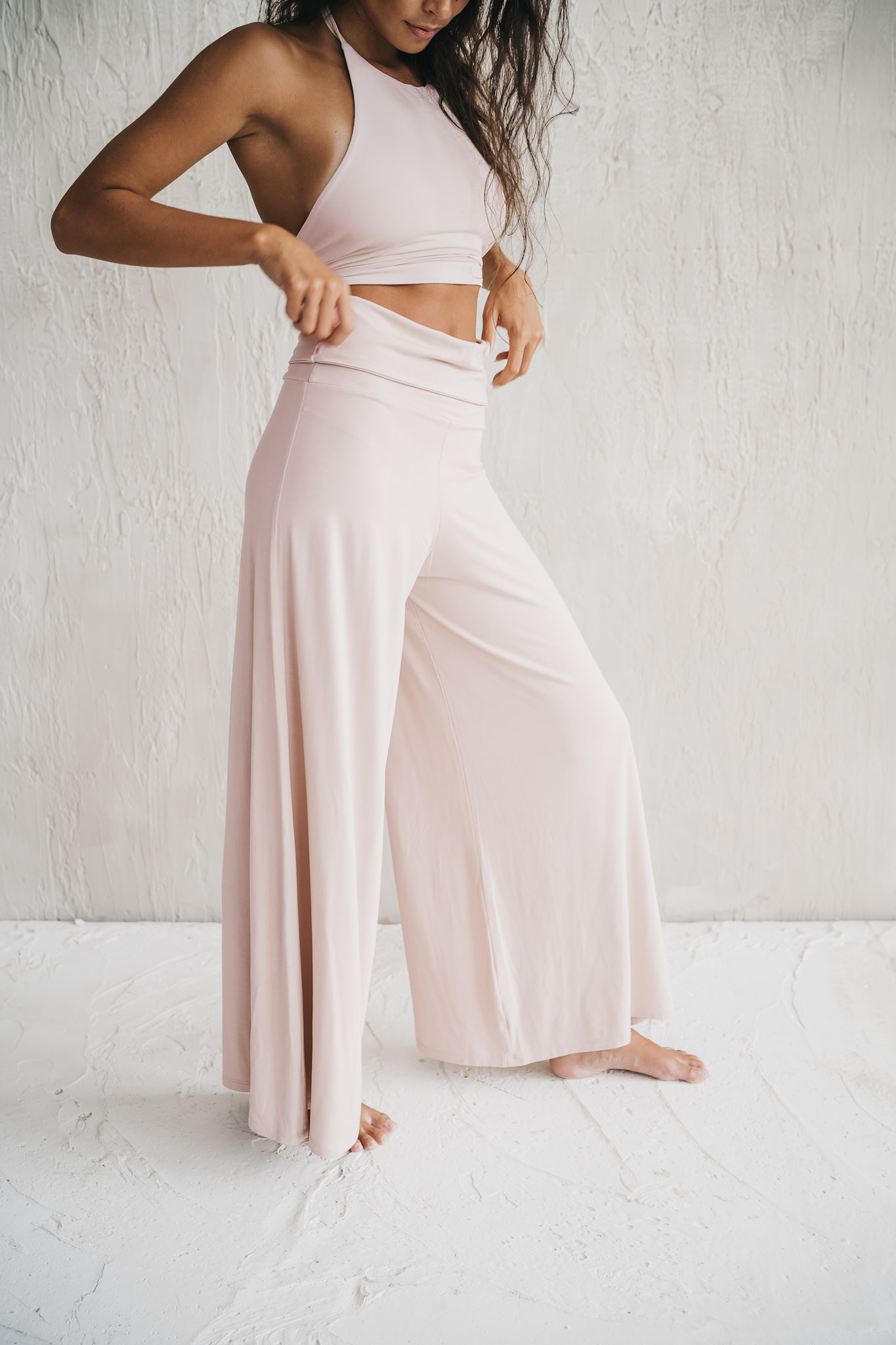 Bamboo pants with a foldable waistband Classic - Soft Pink - Image 3